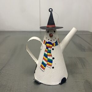 Department 56 Hand Painted Snowmen Tin Teapot Christmas Ornament